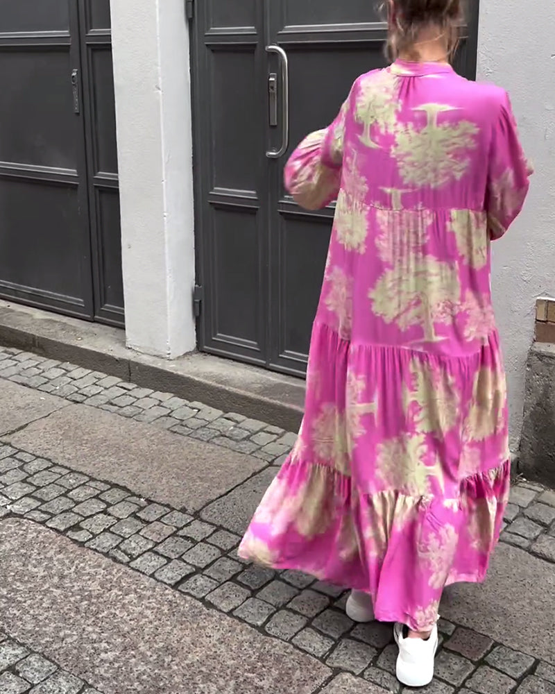 Giavanna - Robe longue imprimée à manches évasées décontractée