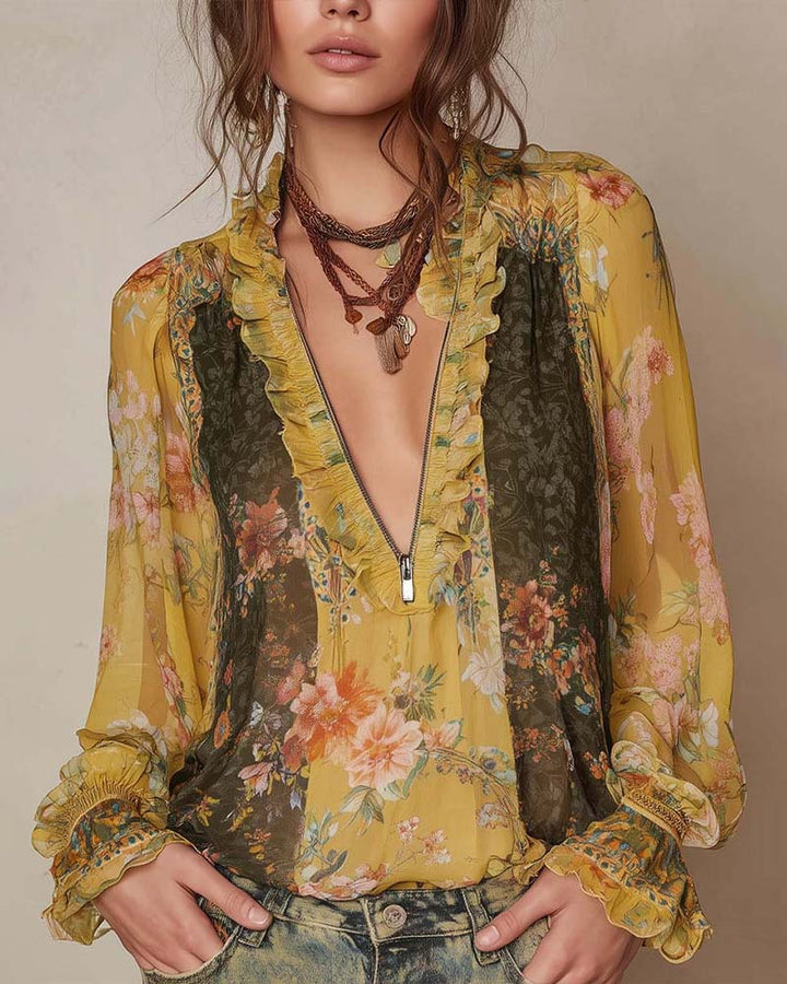 LILLIAN – BLOUSE FLORALE ROMANTIQUE À ZIP