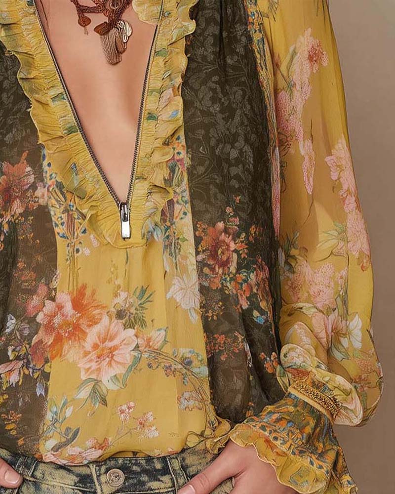 LILLIAN – BLOUSE FLORALE ROMANTIQUE À ZIP