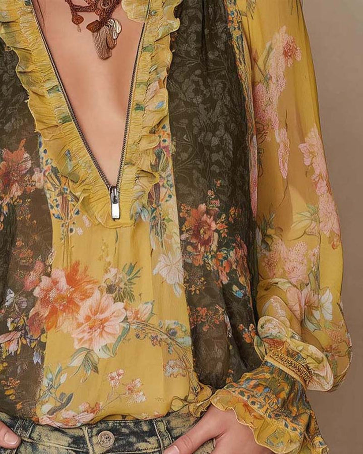 LILLIAN – BLOUSE FLORALE ROMANTIQUE À ZIP