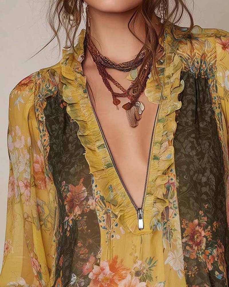 LILLIAN – BLOUSE FLORALE ROMANTIQUE À ZIP