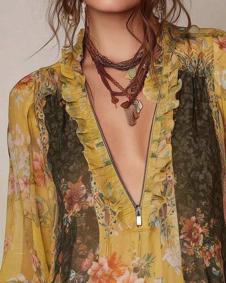 LILLIAN – BLOUSE FLORALE ROMANTIQUE À ZIP