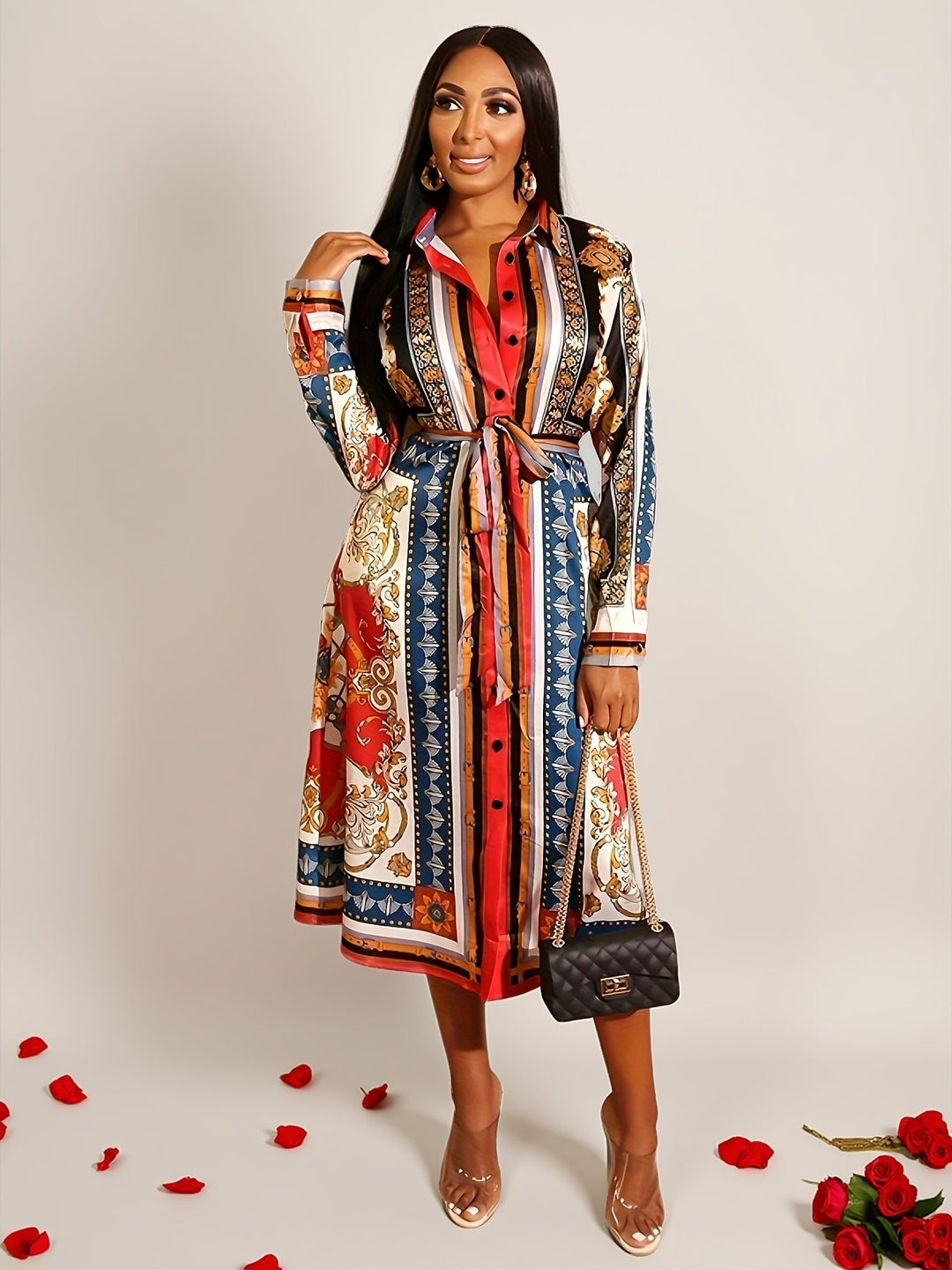 Marigold - Robe Chemise à Manches Longues Mi-Mollet