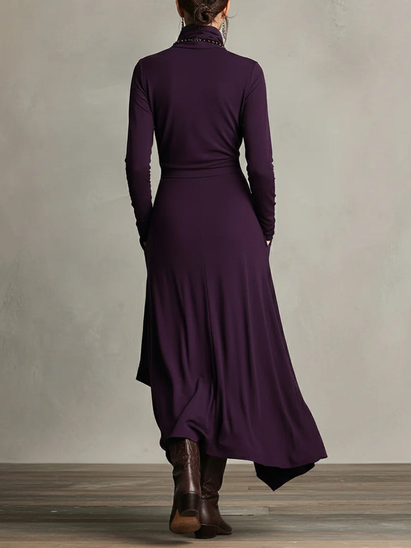 RENATA – ROBE MAXI ASYMÉTRIQUE ÉLÉGANTE À COL MONTANT