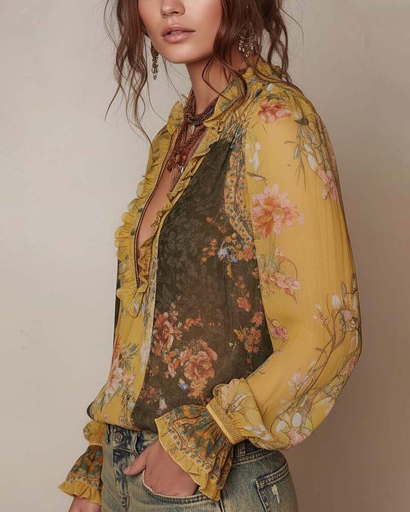 LILLIAN – BLOUSE FLORALE ROMANTIQUE À ZIP