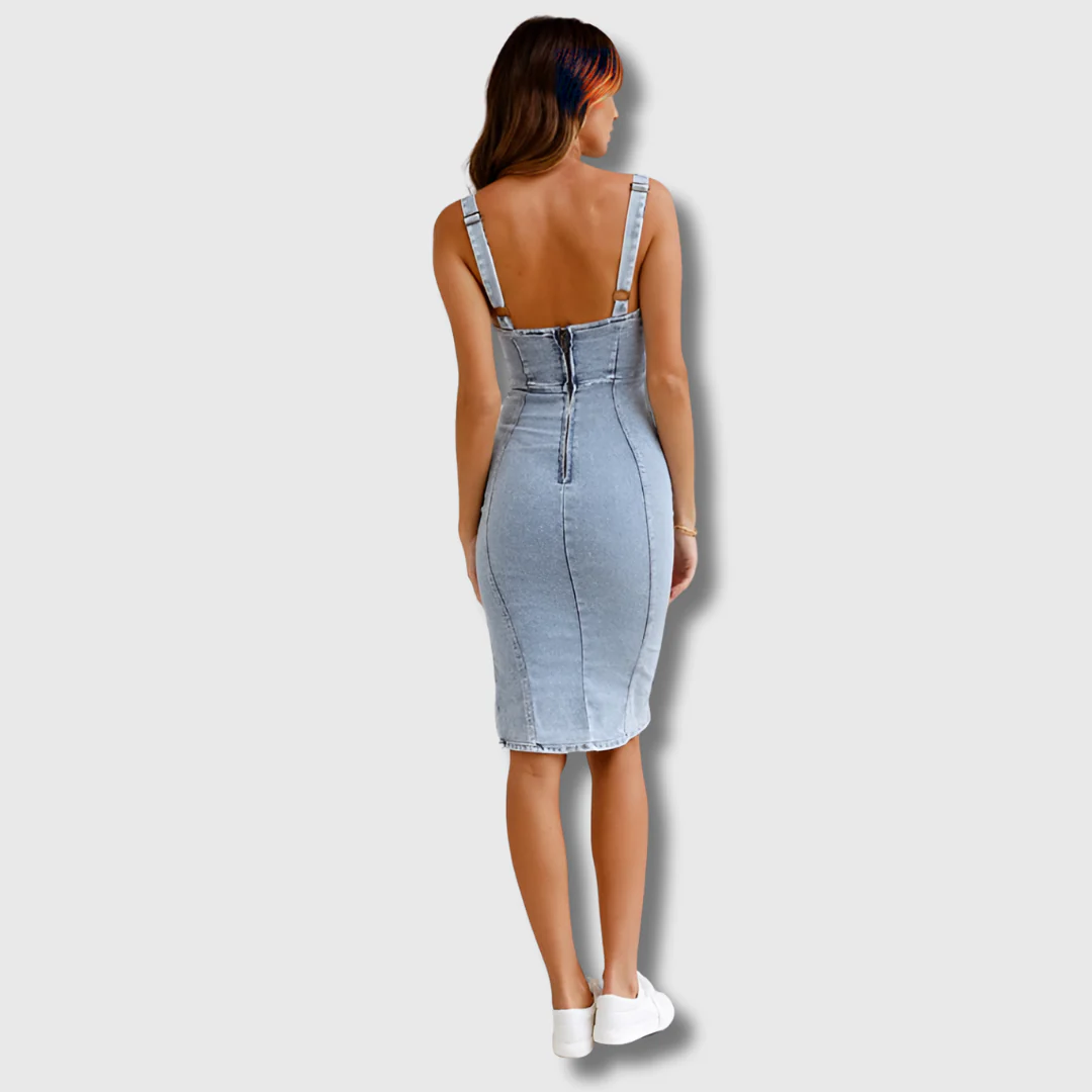 Hester - Robe en Denim Ajustée à Col Halter