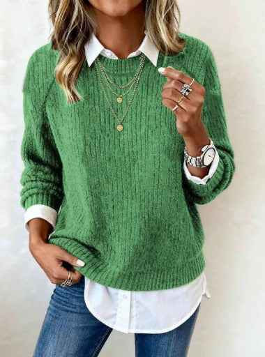 Cyrielle | Pull avec col de chemise et design patchwork